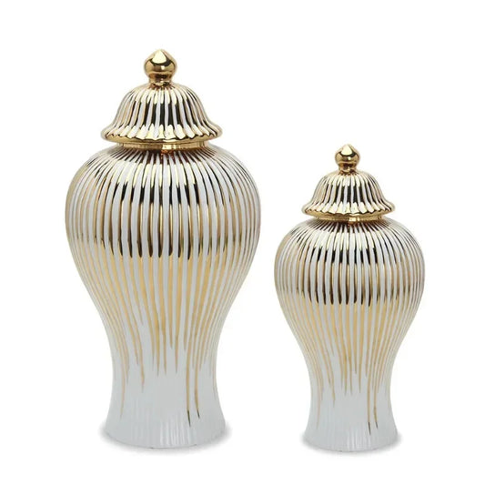 Golden striped ginger jar